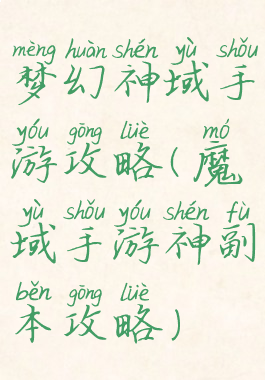 梦幻神域手游攻略(魔域手游神副本攻略)