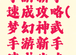梦幻神武手游新手速成攻略(梦幻神武手游新手速成攻略大全)