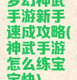 梦幻神武手游新手速成攻略(神武手游怎么练宝宝快)
