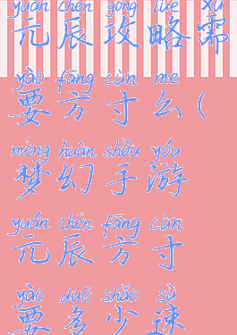 梦幻手游元辰攻略需要方寸么(梦幻手游元辰方寸要多少速度)