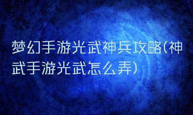 梦幻手游光武神兵攻略(神武手游光武怎么弄)