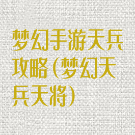 梦幻手游天兵攻略(梦幻天兵天将)