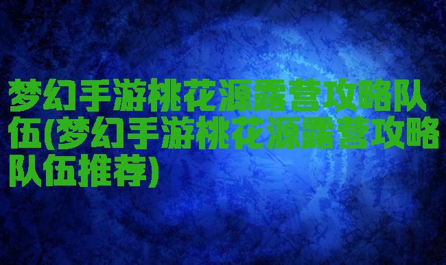 梦幻手游桃花源露营攻略队伍(梦幻手游桃花源露营攻略队伍推荐)