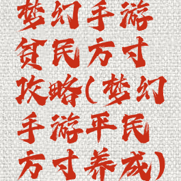 梦幻手游贫民方寸攻略(梦幻手游平民方寸养成)