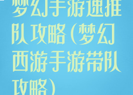 梦幻手游速推队攻略(梦幻西游手游带队攻略)