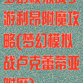 梦幻模拟战手游利昂附魔攻略(梦幻模拟战卢克蕾蒂亚附魔)