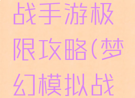 梦幻模拟战手游极限攻略(梦幻模拟战手游攻略)