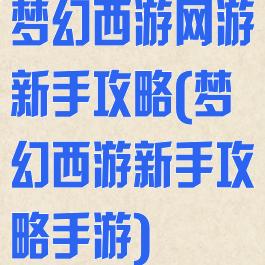 梦幻西游网游新手攻略(梦幻西游新手攻略手游)