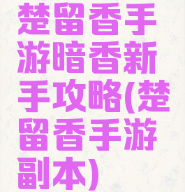 楚留香手游暗香新手攻略(楚留香手游副本)