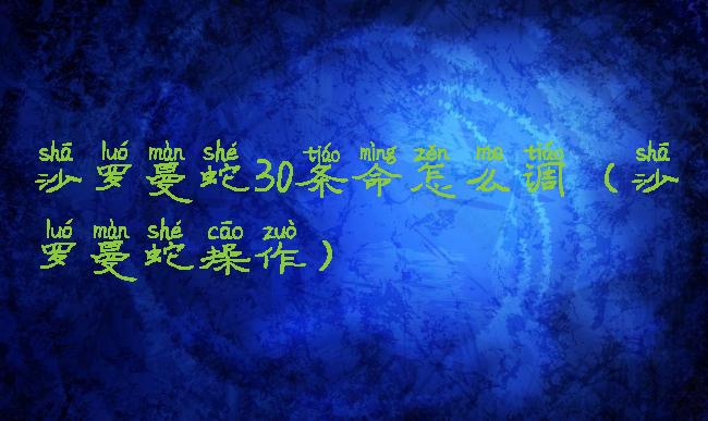 沙罗曼蛇30条命怎么调(沙罗曼蛇操作)