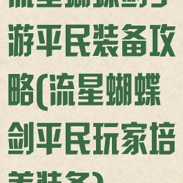 流星蝴蝶剑手游平民装备攻略(流星蝴蝶剑平民玩家培养装备)