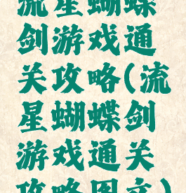 流星蝴蝶剑游戏通关攻略(流星蝴蝶剑游戏通关攻略图文)