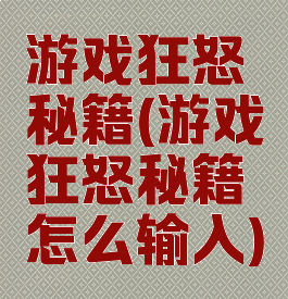 游戏狂怒秘籍(游戏狂怒秘籍怎么输入)