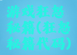 游戏狂怒秘籍(狂怒秘籍代码)