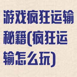 游戏疯狂运输秘籍(疯狂运输怎么玩)