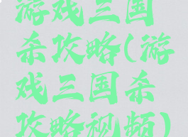 游戏三国杀攻略(游戏三国杀攻略视频)