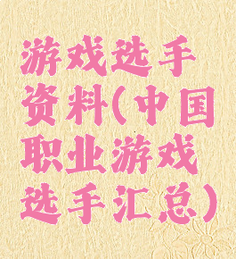 游戏选手资料(中国职业游戏选手汇总)