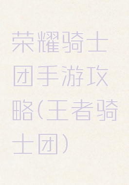 荣耀骑士团手游攻略(王者骑士团)