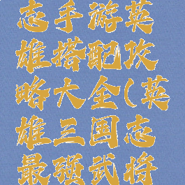 英雄三国志手游英雄搭配攻略大全(英雄三国志最强武将搭配)