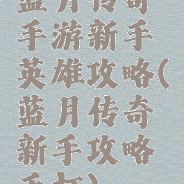 蓝月传奇手游新手英雄攻略(蓝月传奇新手攻略手打)