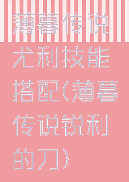 薄暮传说尤利技能搭配(薄暮传说锐利的刀)