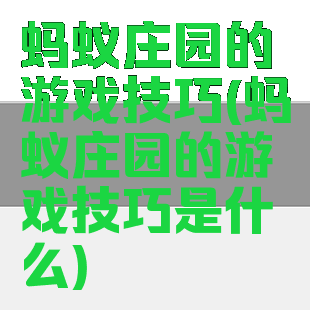 蚂蚁庄园的游戏技巧(蚂蚁庄园的游戏技巧是什么)