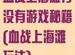 血战上海滩有没有游戏秘籍(血战上海滩玩法)