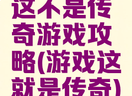 这不是传奇游戏攻略(游戏这就是传奇)