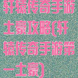 轩辕传奇手游土豪攻略(轩辕传奇手游第一土豪)