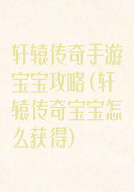 轩辕传奇手游宝宝攻略(轩辕传奇宝宝怎么获得)