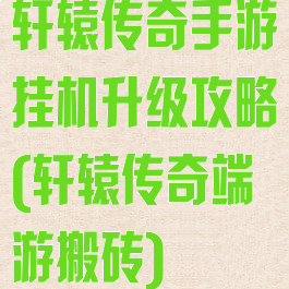 轩辕传奇手游挂机升级攻略(轩辕传奇端游搬砖)