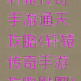 轩辕传奇手游通天攻略(轩辕传奇手游攻略贴吧)