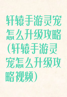 轩辕手游灵宠怎么升级攻略(轩辕手游灵宠怎么升级攻略视频)