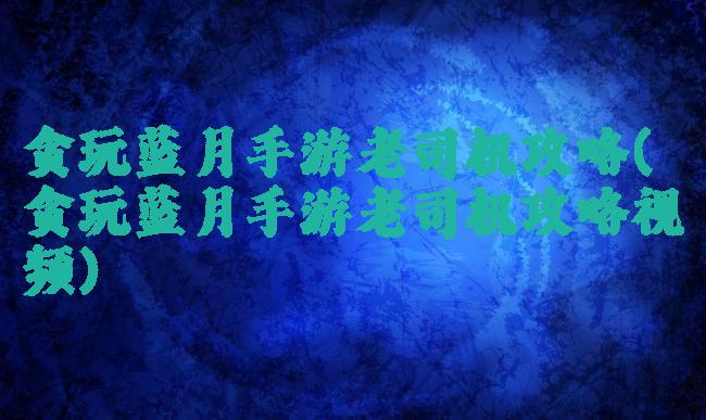 贪玩蓝月手游老司机攻略(贪玩蓝月手游老司机攻略视频)