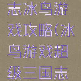 超级三国志冰鸟游戏攻略(冰鸟游戏超级三国志加强版)