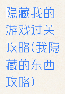 隐藏我的游戏过关攻略(我隐藏的东西攻略)