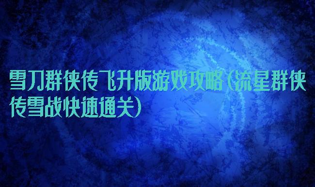 雪刀群侠传飞升版游戏攻略(流星群侠传雪战快速通关)