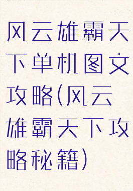 风云雄霸天下单机图文攻略(风云雄霸天下攻略秘籍)