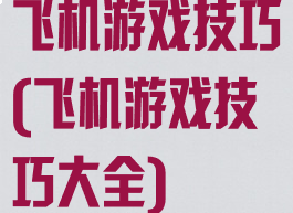 飞机游戏技巧(飞机游戏技巧大全)