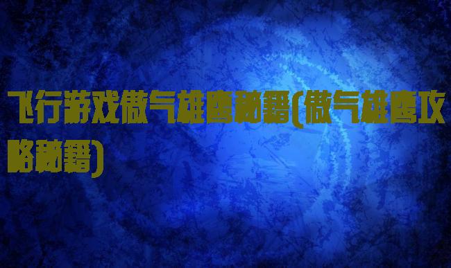 飞行游戏傲气雄鹰秘籍(傲气雄鹰攻略秘籍)