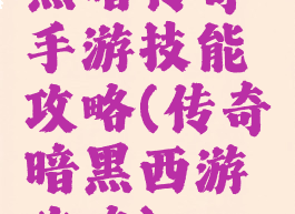 黑暗传奇手游技能攻略(传奇暗黑西游攻略)