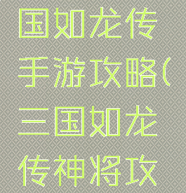 2020三国如龙传手游攻略(三国如龙传神将攻略)