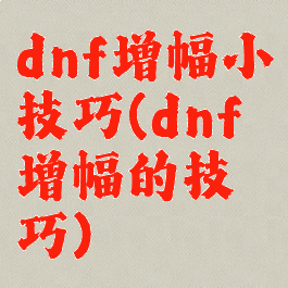 dnf增幅小技巧(dnf增幅的技巧)