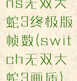 ns无双大蛇3终极版帧数(switch无双大蛇3画质)